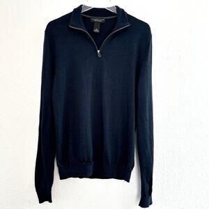 Bloomingdale's The Men's Store 1/4 Zip Pullover Sweater Men M Navy Merino Wool